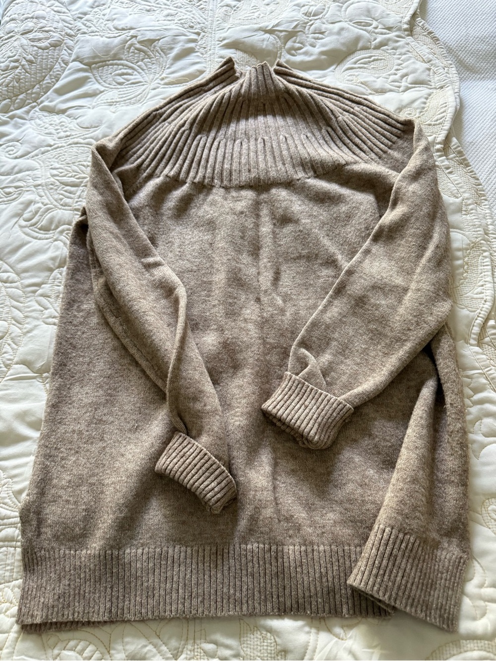 Women’s Rib-Yoke Mock Neck Sweater in Taupe Anthropologie